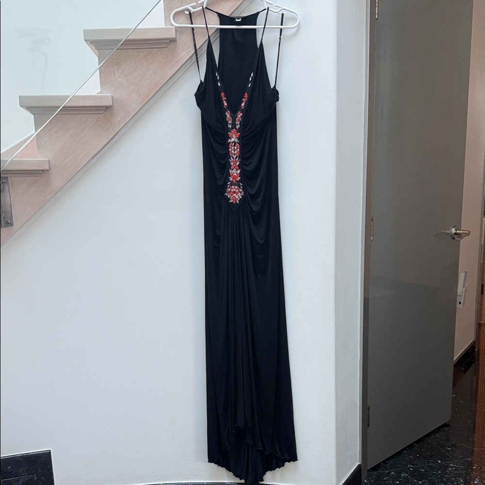 Roberto Cavalli Black Dress with Coral Detailing and Train XL